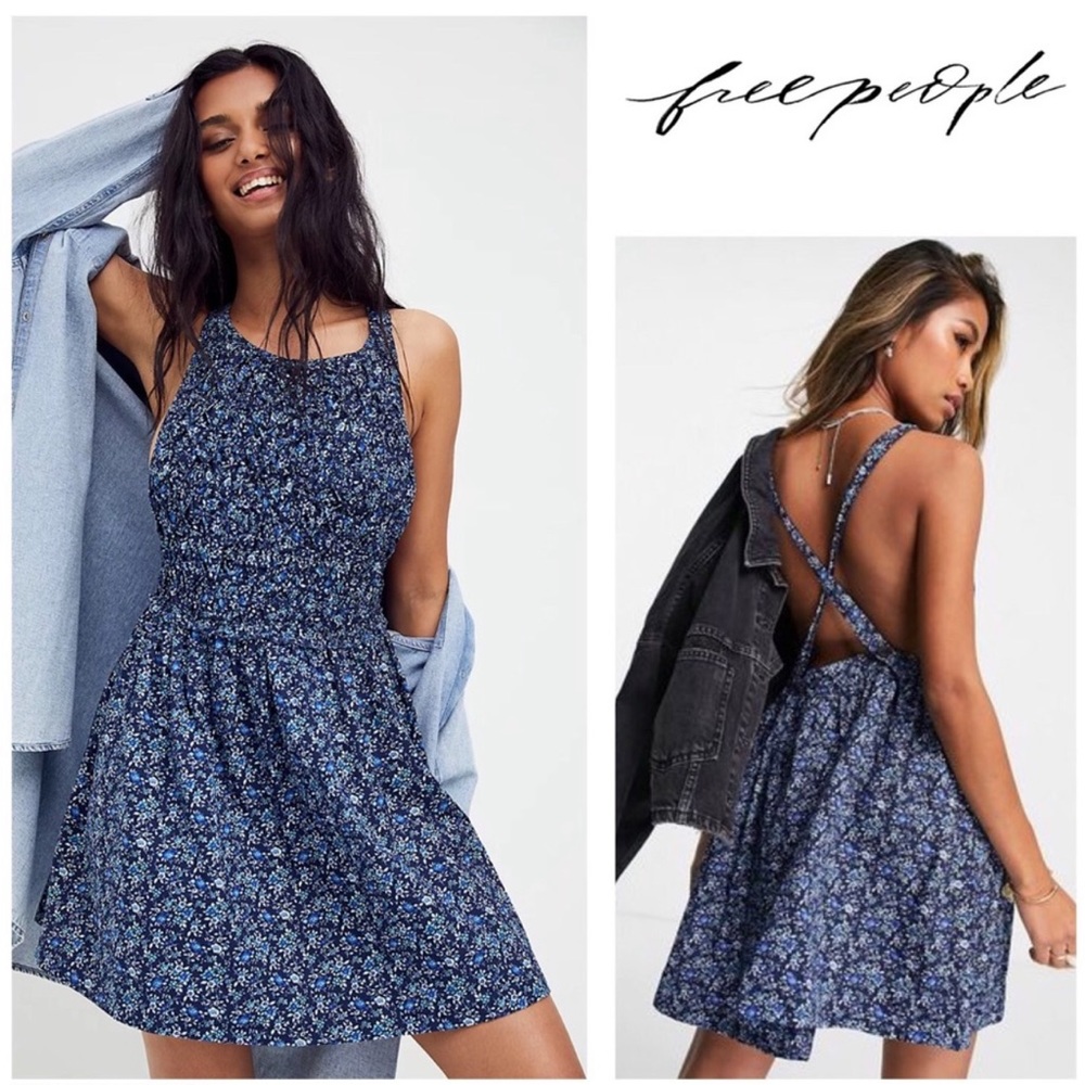 FREE PEOPLE DRESS BOHO FLORAL PRINT FLOWY MINI A2C